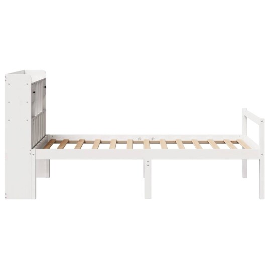 Seng med bokhylle uten madrass hvit 90x200 cm heltre furu