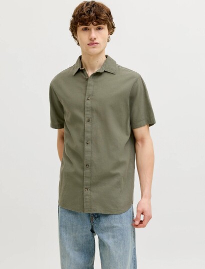 Jack & Jones Jjesummer Linen Blend Shirt S/S Sn Khaki green L Jack & Jones Jjesummer Linen Blend Shirt S/S Sn Khaki green L