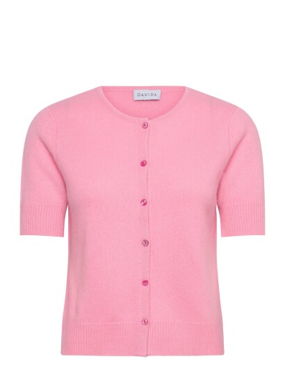Davida Cashmere Short Sleeve Boxy Cardigan Pink S Davida Cashmere Short Sleeve Boxy Cardigan Pink S