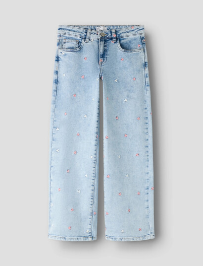 Name It Nkfrose Wide Emb Jeans Bleached Denim Barn Størrelse 164