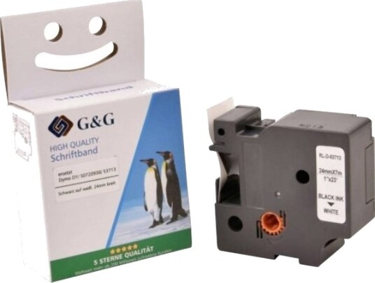 Kompatibelt Dymo D1/53713/S0720930 Merkebånd 24 Mm X 8 M Svart På Hvit – Merke: G&G 5D53713p Td