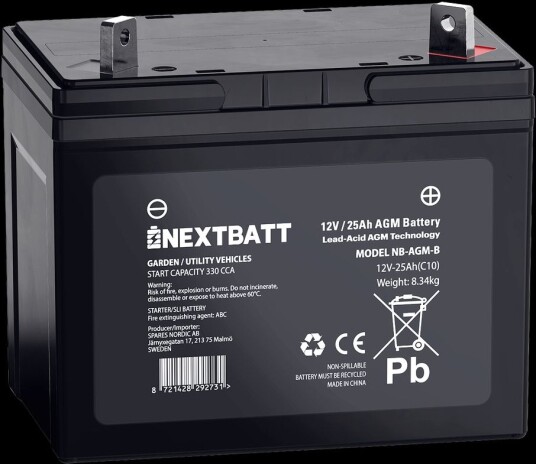 NEXTBATT AGM-batteri U1R 12v 25ah – 195x125x156 mm