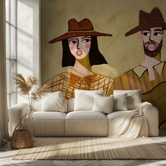 Tapet Kunstnerisk Cowboy Duo