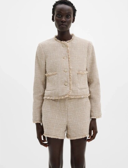Malina Fia Fringe Trimmed Boucle Jacket   Beige   38