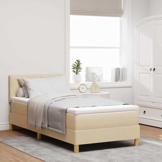 Box Spring Seng med Madrass Krem 100x200 cm Stoff
