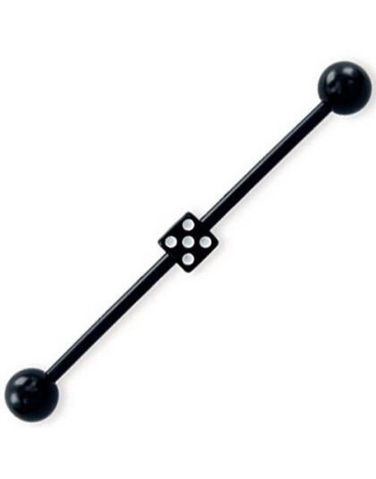 Ørebarbell i Svart med Terning Strl 1.6 x 37 mm med 6 mm kule