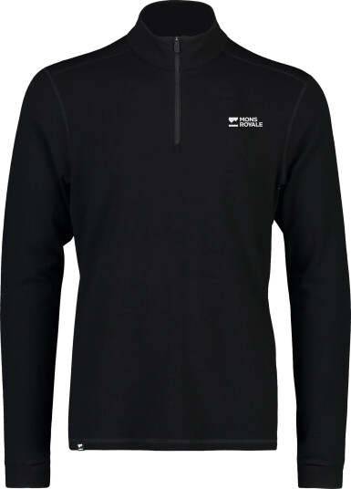 Mons Royale Men's Cascade Merino Base Layer 1/4 Zip Long Sleeve Black L