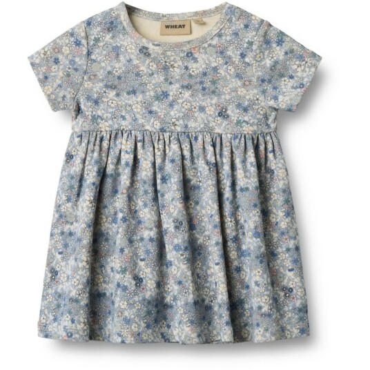 Wheat Blue Summer Flowers Jersey Kjole S/S Nova 6 mdr/68