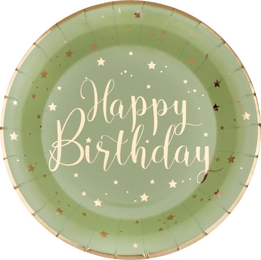 Santex Papirtallerken Happy Birthday Grønn Gull 10-pakning 6745 0-103