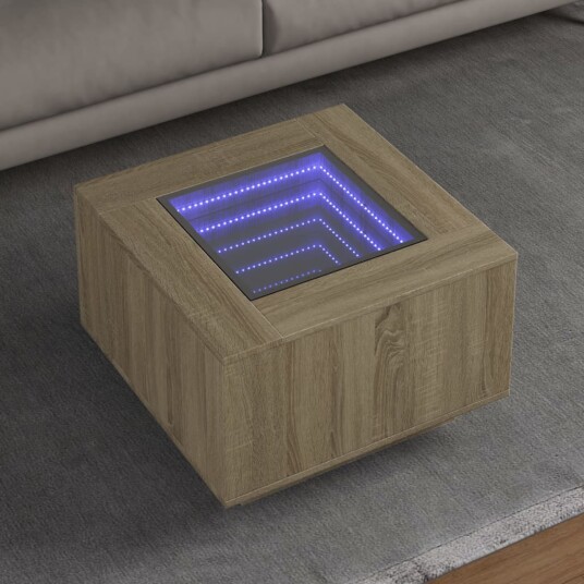  Salongbord med LED sonoma eik 60x60x40 cm konstruert tre 847569