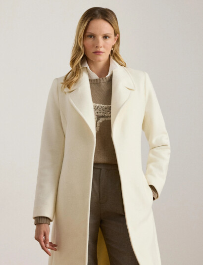 Lauren Ralph Lauren Belted Wool Blend Wrap Coat Cream 46