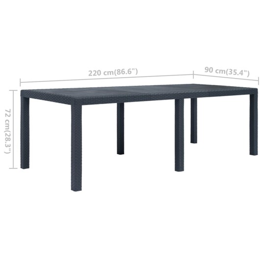 vidaXL Hagebord 220x90x72 cm plast antrasitt rottingdesign vidaXL Hagebord 220x90x72 cm plast antrasitt rottingdesign