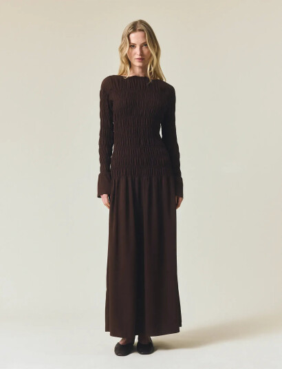 Lexington Clothing Smock Detail Maxi Dress   Brown   XS