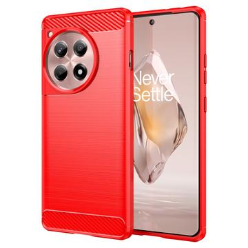 OnePlus 12R/Ace 3 Børstet TPU Deksel Karbonfiber Rød
