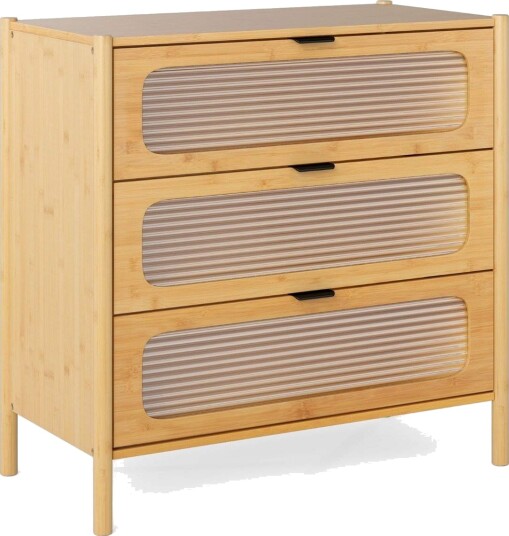 Bambus skjenk med 3 skuffer – Glassfronter 80x40x78,5 cm