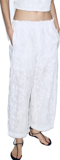 Mango Embroidered Floral Cotton Trousers White S Mango Embroidered Floral Cotton Trousers White S
