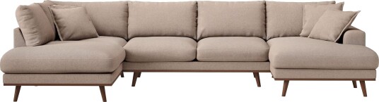 Copenhagen Premium 5 personers Venstrevendt U formet Dyb Sofa med Divan og Chaiselong i Stoff Lyse brun