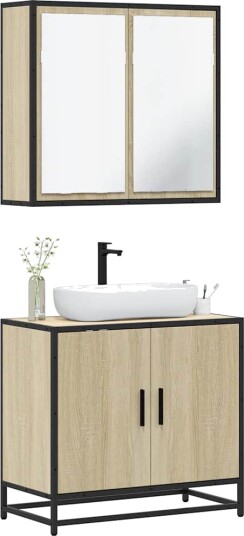 Vidaxl Baderomsskapsett 2 deler sonoma eik konstruert tre 3300886 Vidaxl Baderomsskapsett 2 deler sonoma eik konstruert tre 3300886