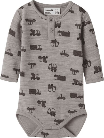 Name It Wuppo Ull/Bomull Langermet Body Grå 74 Name It Wuppo Ull/Bomull Langermet Body Grå 74