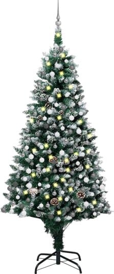 vidaXL Kunstig juletre med LED og kulesett og furukongler 210 cm