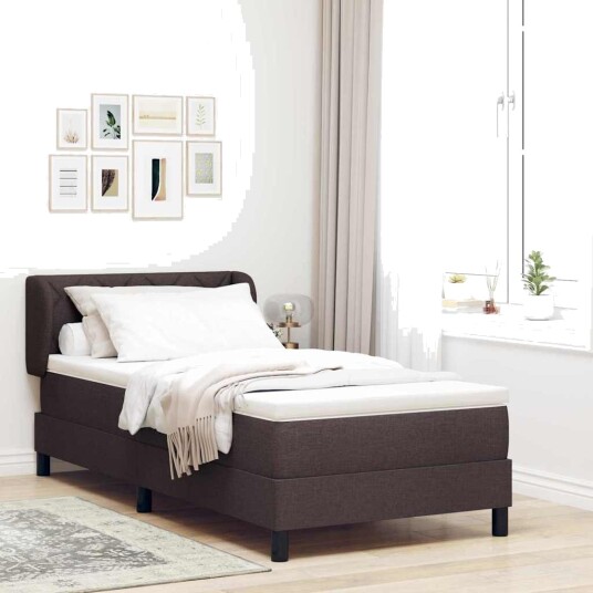 Box Spring Seng med Madrass Mørkebrunt 90x190 cm Stoff