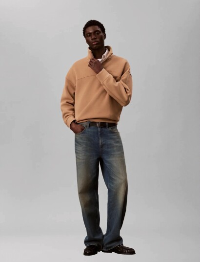 Calvin Klein Ls Spacer Mock Neck Qtr Zip   Beige   S