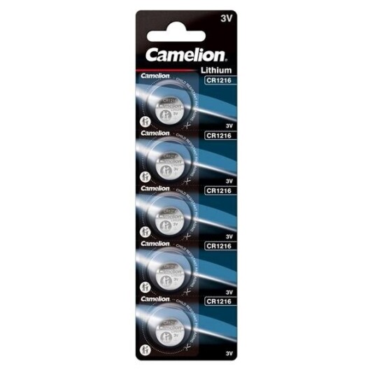 Camelion CR1216 litium knappcellebatteri 3V 5-pk Camelion CR1216 litium knappcellebatteri 3V 5-pk