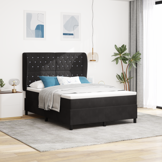 Box Spring Seng med madrass Svart 160x200 cm Fløyel Box Spring Seng med madrass Svart 160x200 cm Fløyel