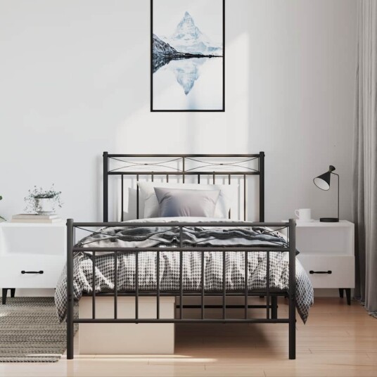 vidaXL Sengeramme i metall med hode- og fotgavl svart 100x190 cm 8721012210127