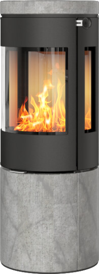 Rais Juno L 120 med kleberstein svart vedovn med sideglass og ståldør Rais Juno L 120 med kleberstein svart vedovn med sideglass og ståldør