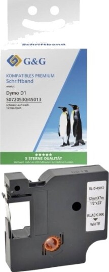 G&G Skriftbånd Bb D G D1 45013 Kompatibelt Med Dymo 45013   Båndfarge: Hvit   Skriftfarge: Svart   12 Mm   7 M Bb D G D1 45013