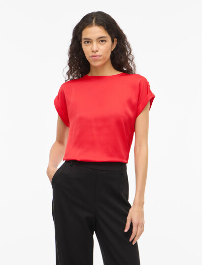 Vila Viellette S/S Satin Top - Noos - Red - 36