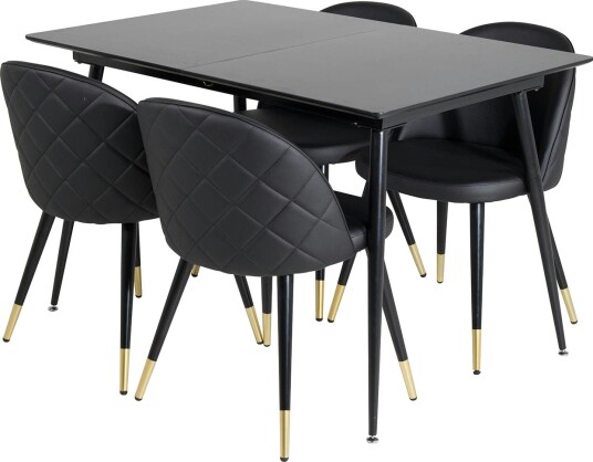 Silar Spisegruppe Forlengningsbar 120 cm Rektangulær med 4 Velvet Stoler - Sort