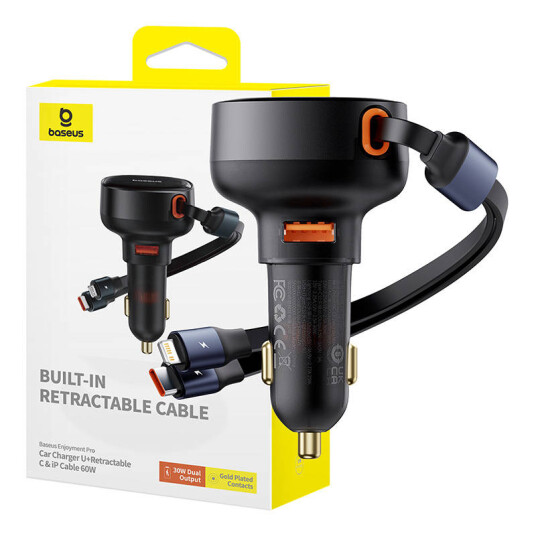 Baseus Car Charger Baseus Enjoyment USB with USB-C cable and Lightning  60W (black)