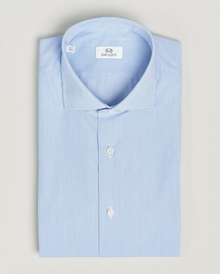 Grigio Cotton Poplin Dress Shirt Light Blue Stripe Grigio Cotton Poplin Dress Shirt Light Blue Stripe