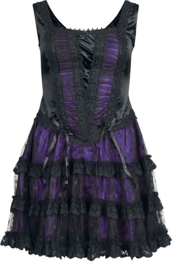Sinister Gothic Goth Kort kjole Gotisk Kjole XS til XXL Damer svart lilla