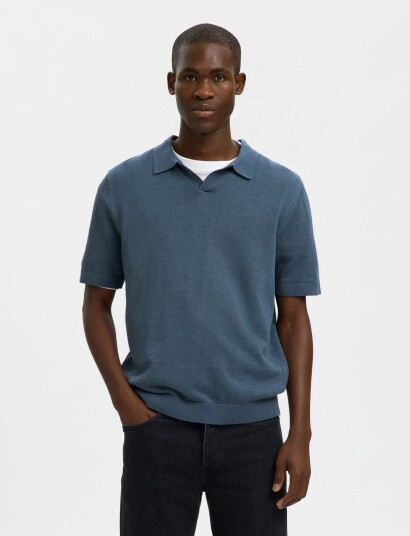 Selected Slhmattis Ss Linen Blend Open Polo Noos Blue S Selected Slhmattis Ss Linen Blend Open Polo Noos Blue S