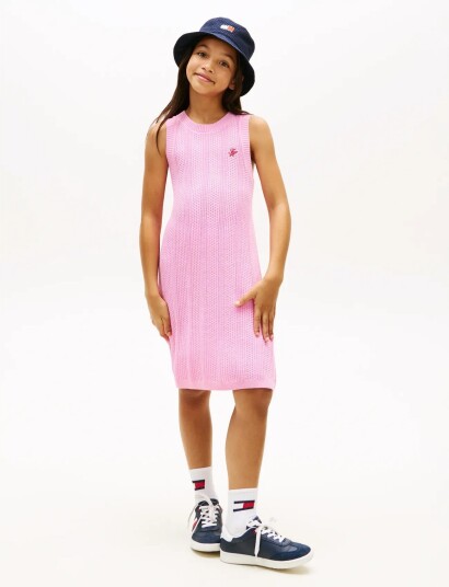 Tommy Hilfiger Crochet Stitch Dress Pink 164