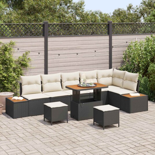 vidaXL Hagesofa Set 9 stk. 8-Antall seter Svart og krem