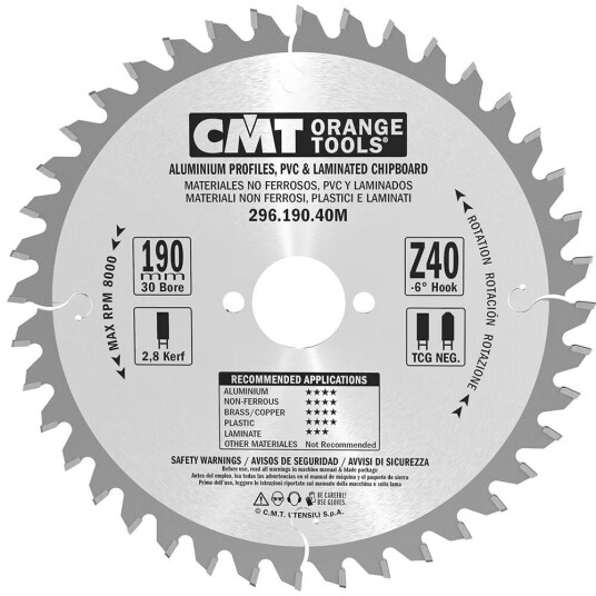 Sagblad for laminat CMT 296; 190x2,8x30; Z40; -6°
