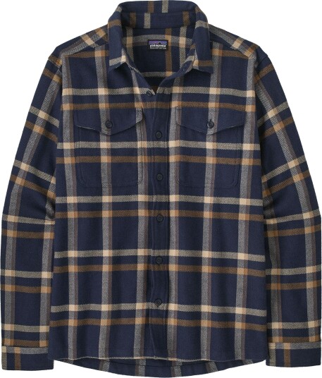 Patagonia Fjord Flanellskjorte for Herrer i Økologisk Bomull - Crossing New Navy, L