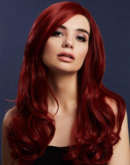 Khloe Deluxe Wig Kan Styles! Rubinrød Parykk med Bølger
