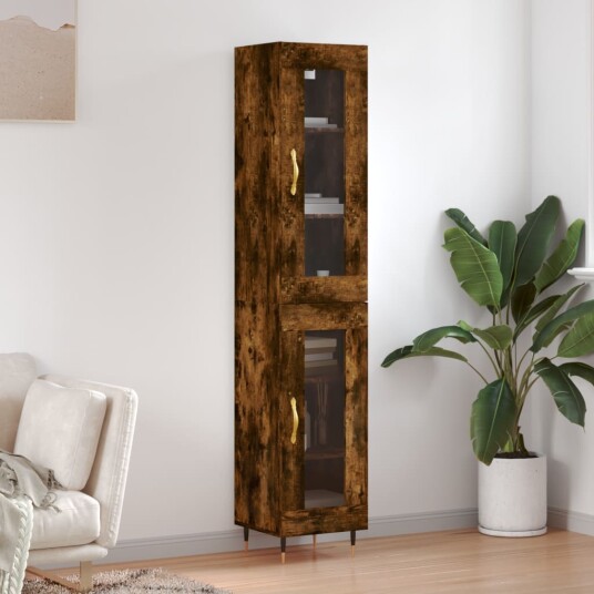 vidaXL Highboard røkt eik 34,5x34x180 cm konstruert tre 8720845488369