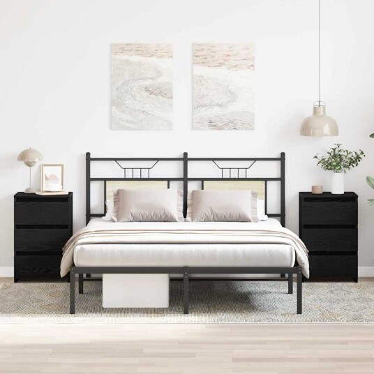  Nattbord 2 stk Svart Eik 40x35x62,5 cm Laget av Tre