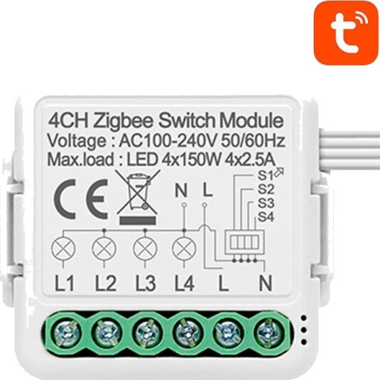 Avatto N-ZWSM01-4 Smart Brytermodul (ZigBee/Tuya) 4 Kanaler