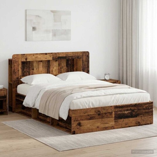 Sengeramme med oppbevaring Gammelt tre 140 x 190 cm Sengeramme med oppbevaring Gammelt tre 140 x 190 cm