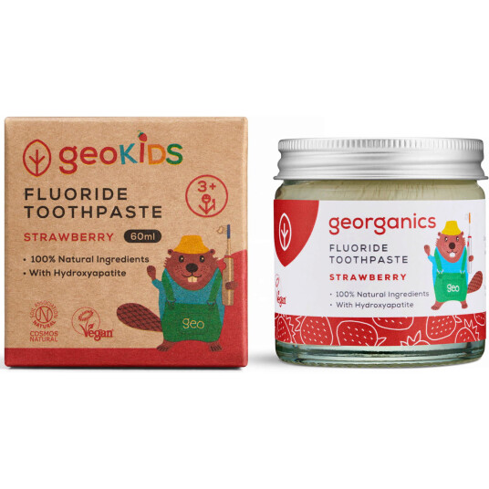 Naturlig tannkrem for barn GEORGANICS Strawberry Fluoride 60 ml Naturlig tannkrem for barn GEORGANICS Strawberry Fluoride 60 ml