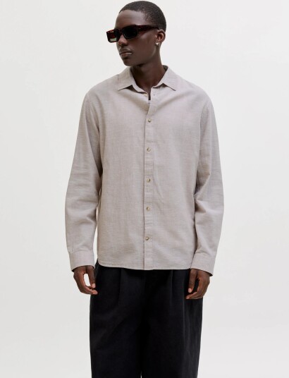 Jack & Jones Jjesummer Linen Blend Shirt L/S Sn Grey S