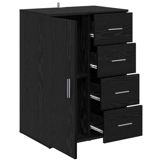 Serviesskap med skuff Svart Eik 59 x 39 x 80 cm Konstruert tre
