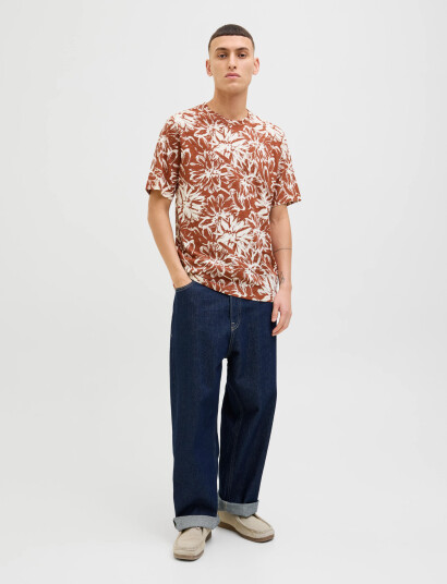 Jack & Jones Jorsplit Aop Tee Ss Crew Neck Ln - Brown - S